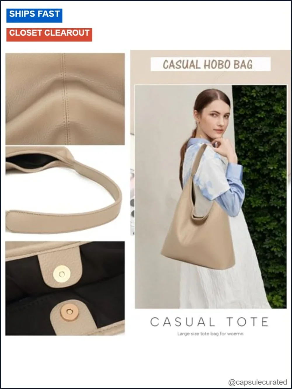 Women's Slouchy PU Leather Hobo Bag Large Shoulder Tote